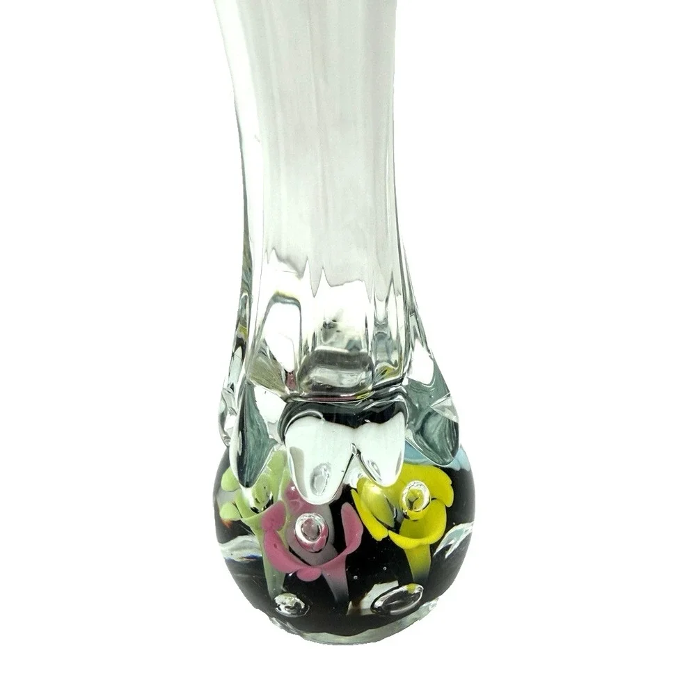 Vintage MCM St Clair Art Glass Bud Vase Pastel Flowers Handblown with Bubbles